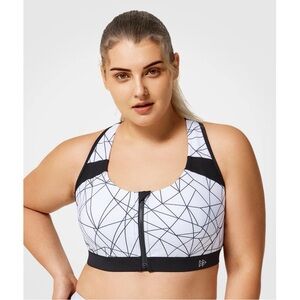 Yvette Black & White Geometric Enfold Zip Front Padded
Running Bra XL+ 40 D-F